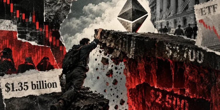 Ethereum falls 6%, leaving $1.35 billion in long bets at risk of liquidation